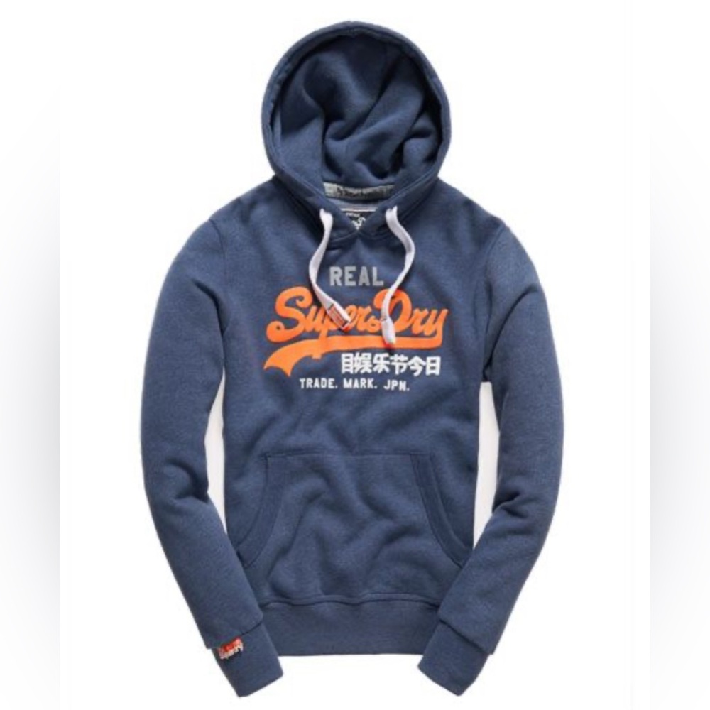 Superdry Vintage Logo Racer Hoodie Marl Blue Men’s Small